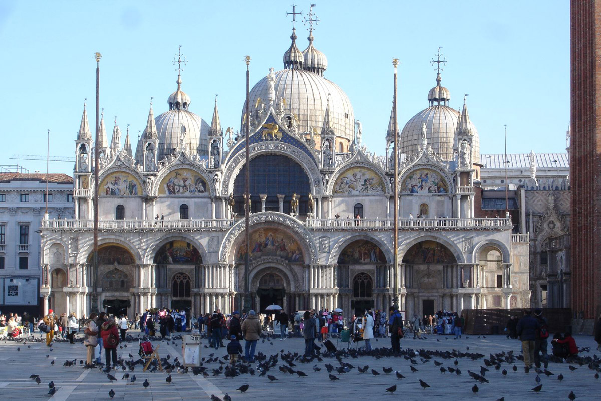 St. Mark's Basilica in Venice is full of mosaics, relics, and treasures brought back from Constantinople by the Fourth Crusade in 1204.
